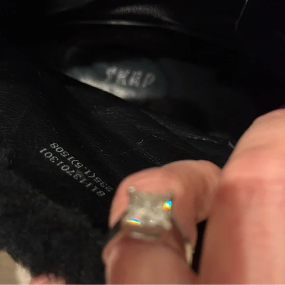 Black Leather Fold Over Shearling Cuff Ankle Boots Booties - Picture 9 of 11